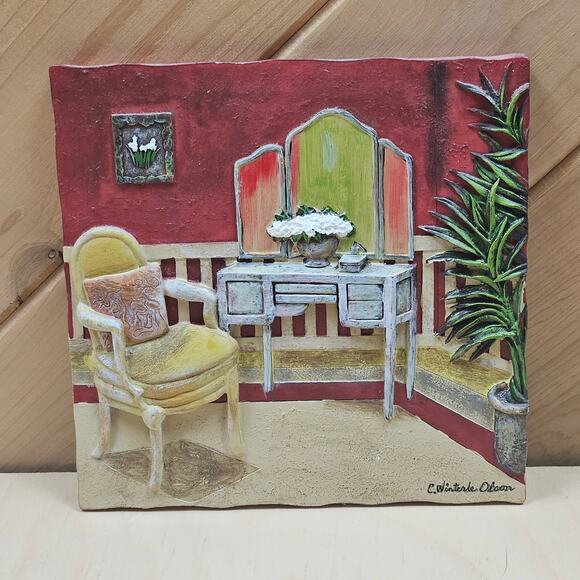 Vintage 3D Dressing Room Tile C. Winterle Olson, Bedroom/Bathroom wall art tile - Picture 1 of 8